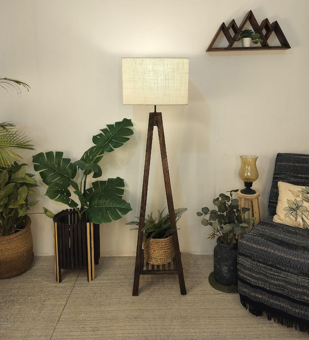 Buy Floor Lamp - Brielle Wooden Floor Lamp with Beige Fabric Lampshade by Symplify on IKIRU online store