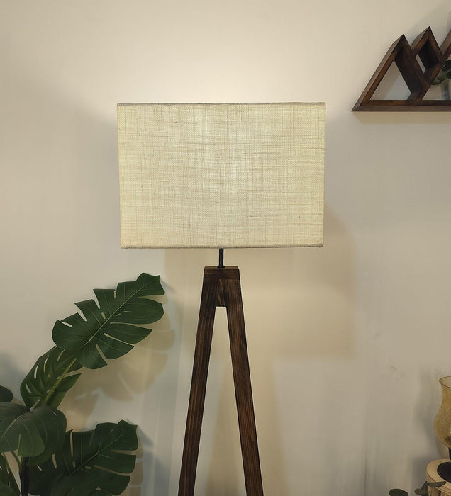 Buy Floor Lamp - Brielle Wooden Floor Lamp with Beige Fabric Lampshade by Symplify on IKIRU online store