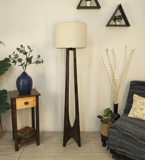 Buy Floor Lamp - Camille Wooden Floor Lamp with Beige Fabric Lampshade by Symplify on IKIRU online store