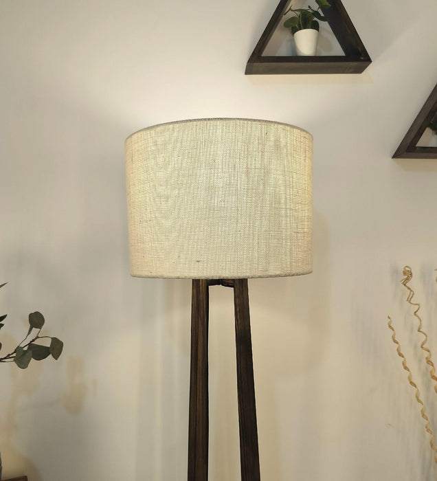 Buy Floor Lamp - Camille Wooden Floor Lamp with Beige Fabric Lampshade by Symplify on IKIRU online store