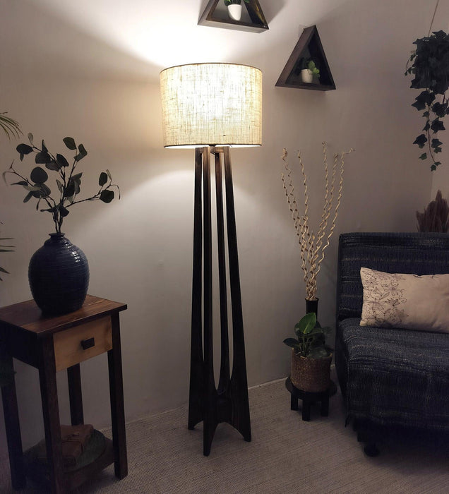 Buy Floor Lamp - Camille Wooden Floor Lamp with Beige Fabric Lampshade by Symplify on IKIRU online store