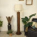 Buy Floor Lamp - Cedar Wooden Floor Lamp with Beige Fabric | Lampshade with Brown Base by Symplify on IKIRU online store