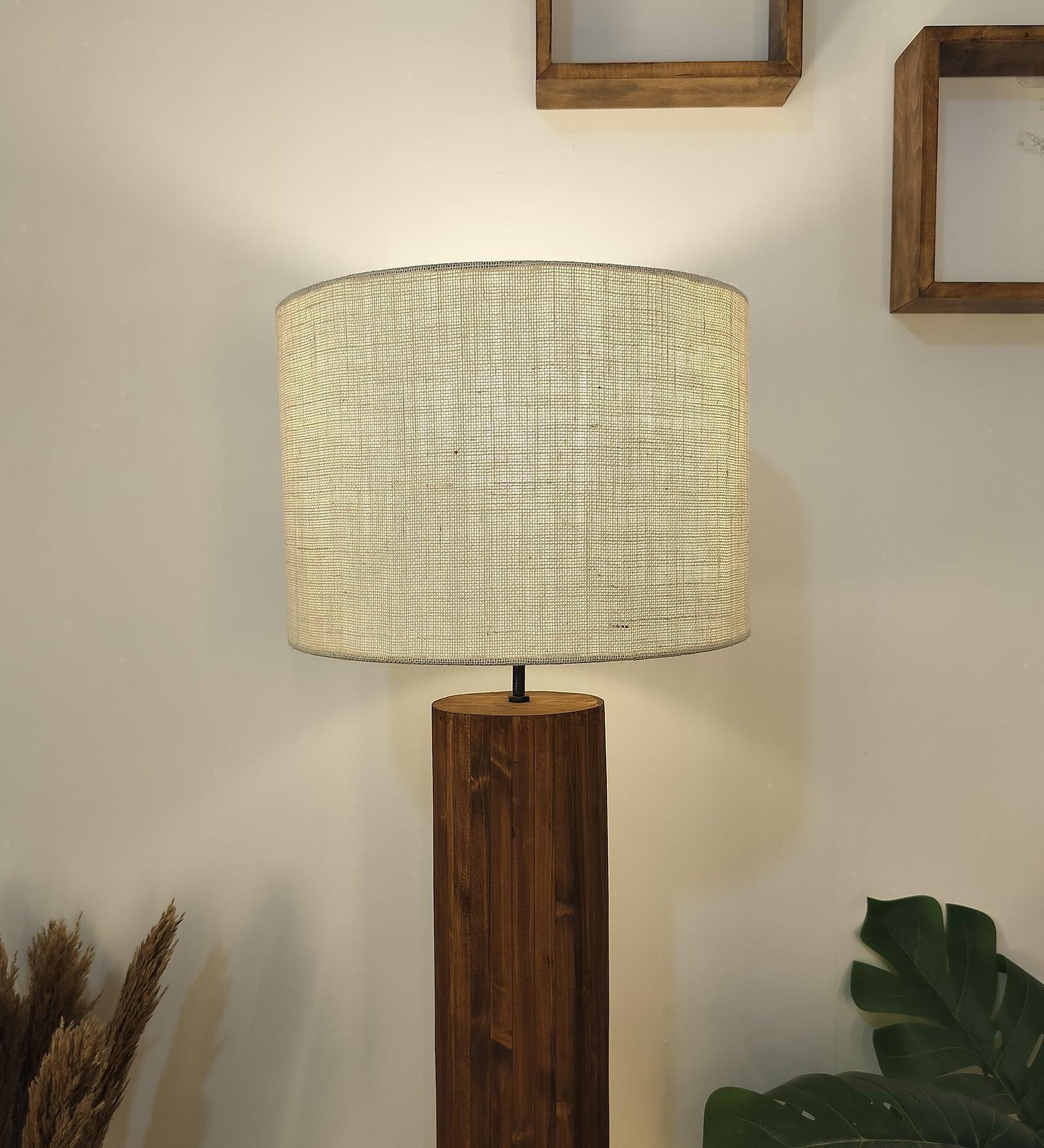 Buy Floor Lamp - Cedar Wooden Floor Lamp with Beige Fabric | Lampshade with Brown Base by Symplify on IKIRU online store