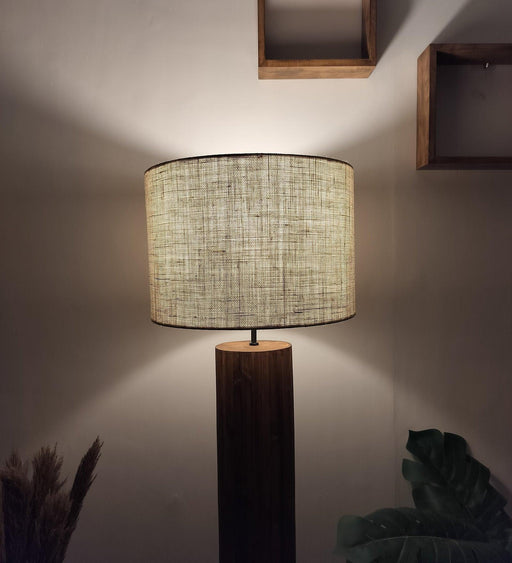 Buy Floor Lamp - Cedar Wooden Floor Lamp with Beige Fabric | Lampshade with Brown Base by Symplify on IKIRU online store