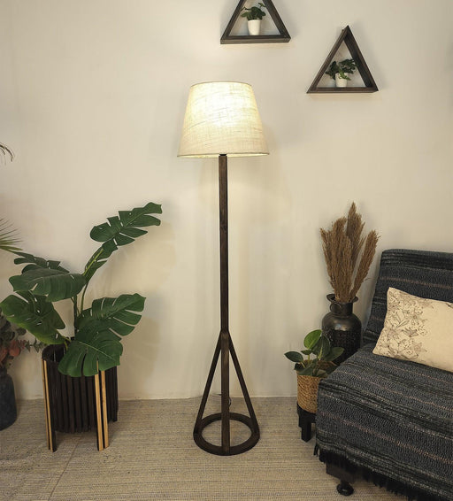 Buy Floor Lamp - Celine Wooden Floor Lamp with Beige Fabric Lampshade by Symplify on IKIRU online store