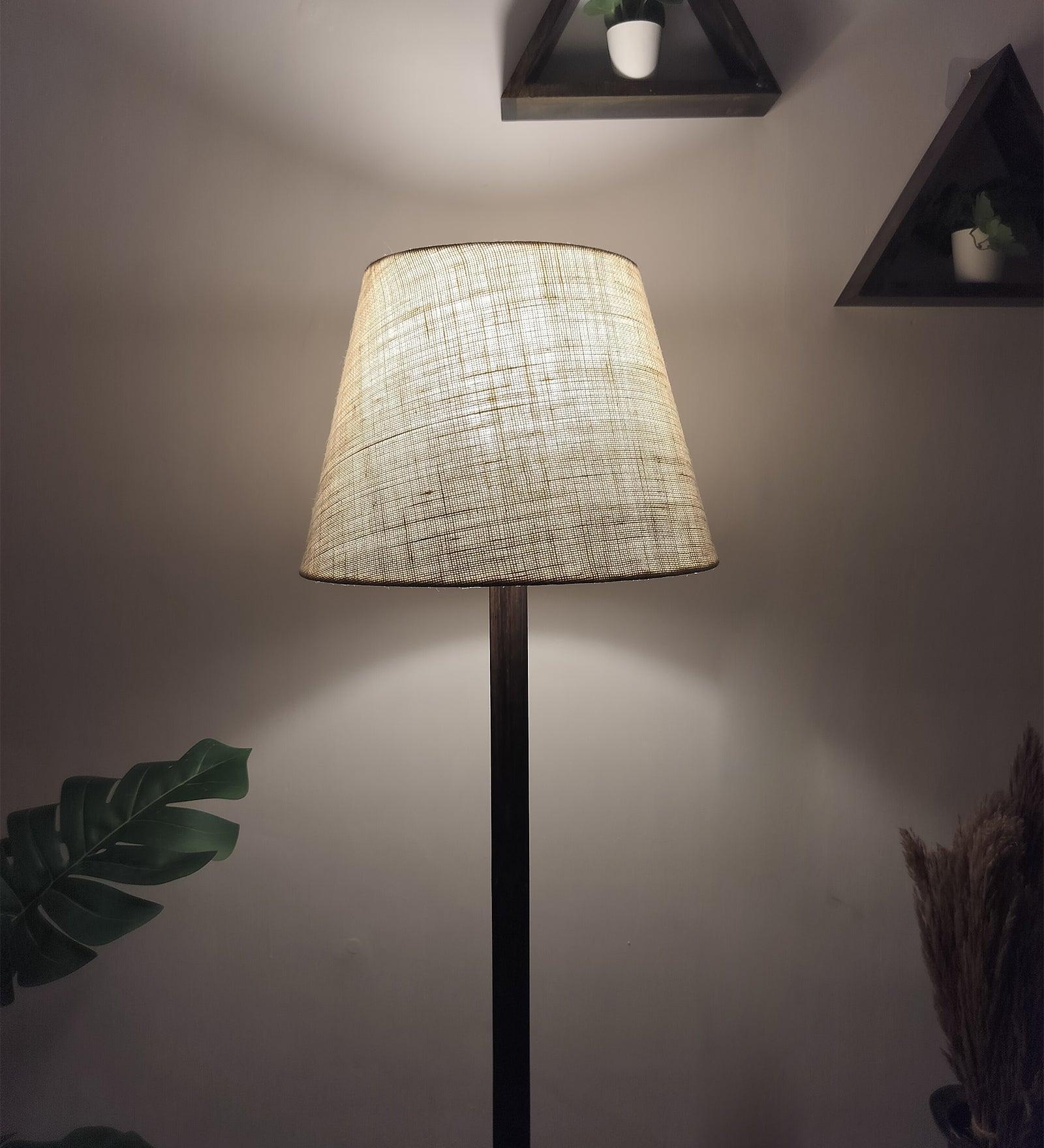 Buy Floor Lamp - Celine Wooden Floor Lamp with Beige Fabric Lampshade by Symplify on IKIRU online store