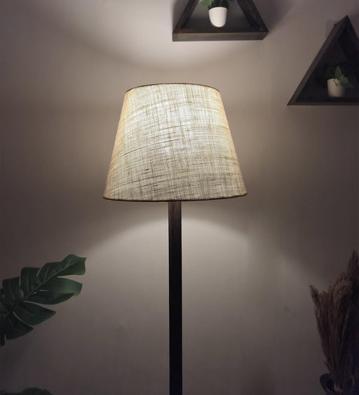 Buy Floor Lamp - Celine Wooden Floor Lamp with Beige Fabric Lampshade by Symplify on IKIRU online store