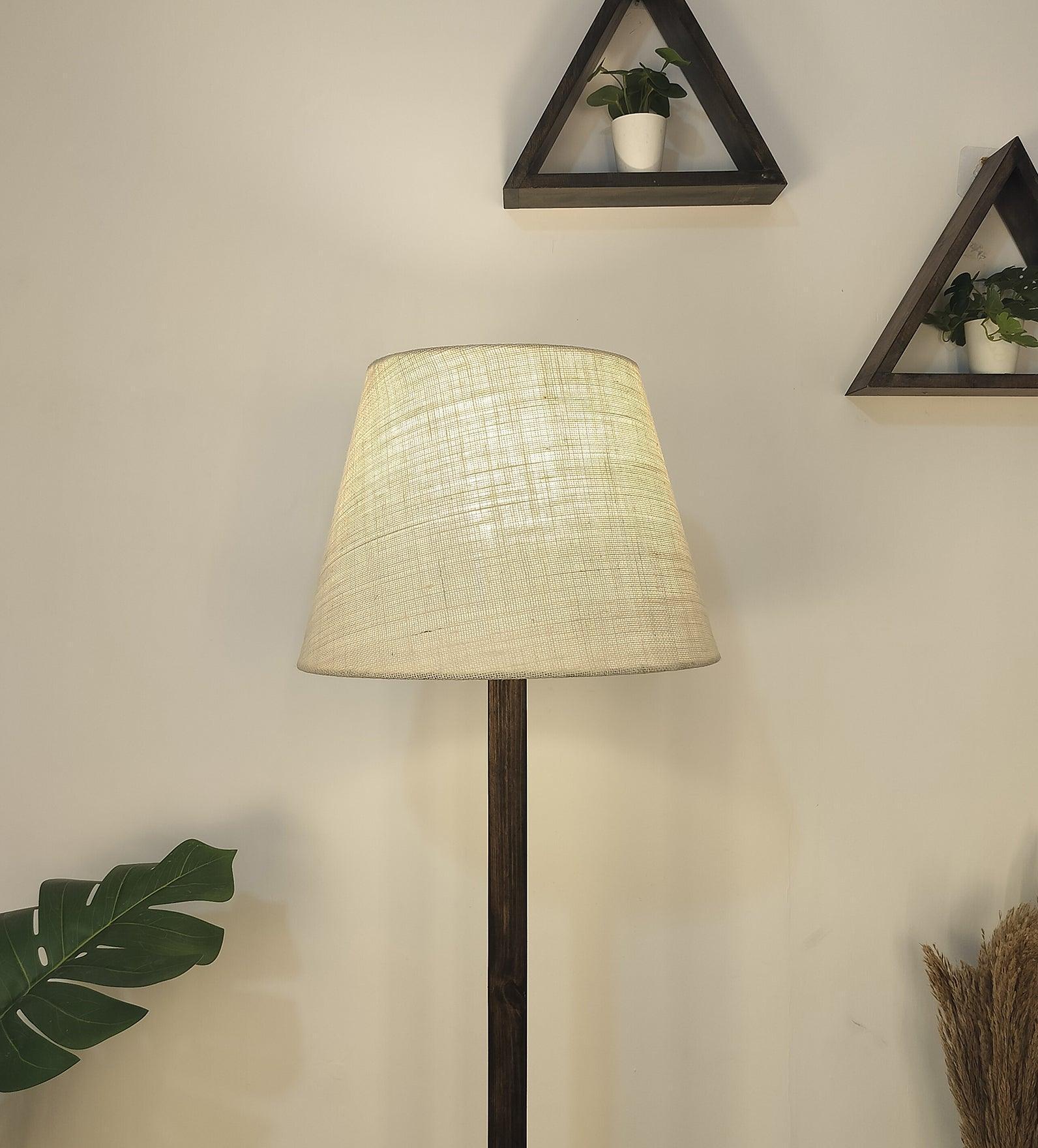 Buy Floor Lamp - Celine Wooden Floor Lamp with Beige Fabric Lampshade by Symplify on IKIRU online store