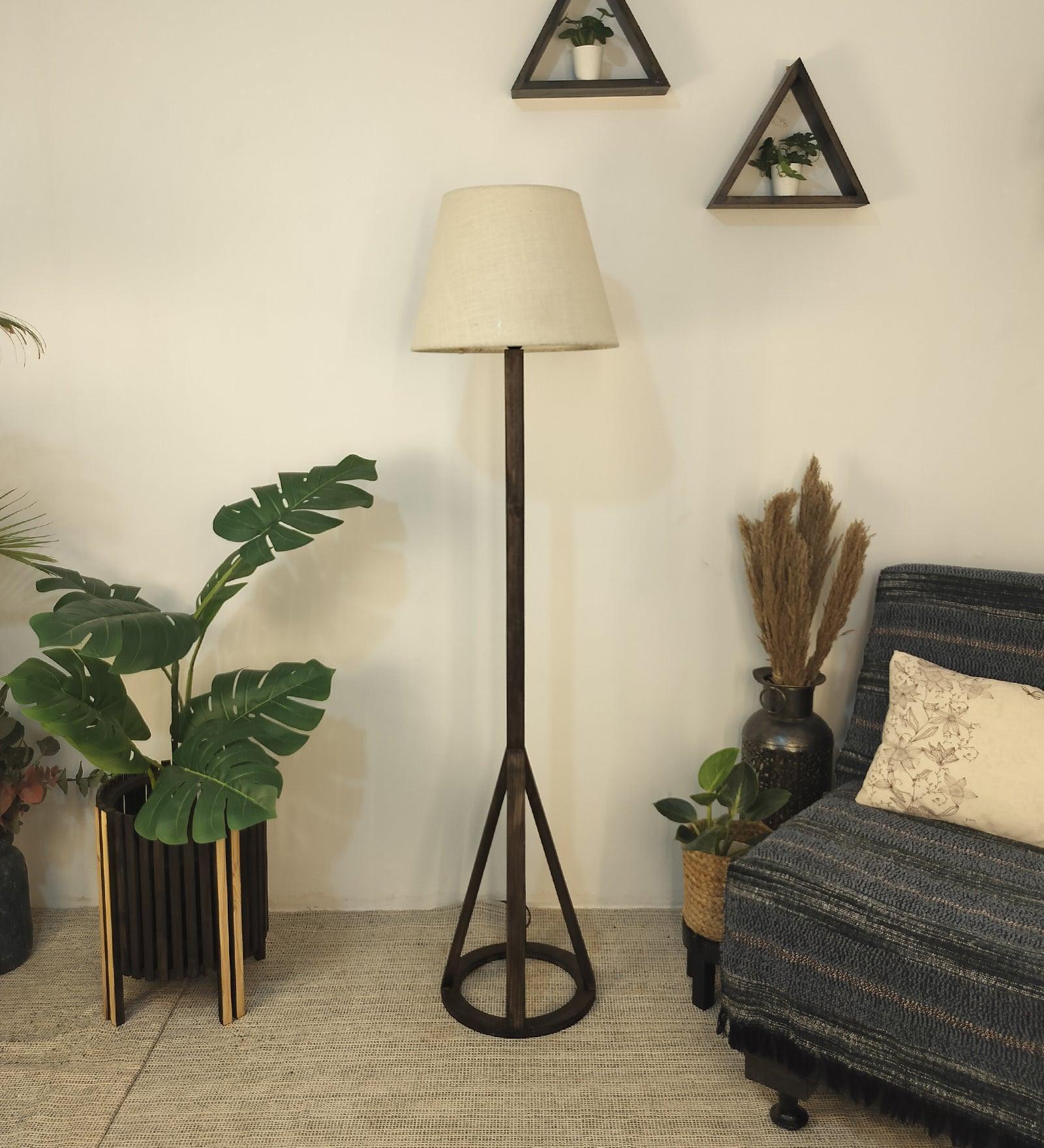 Buy Floor Lamp - Celine Wooden Floor Lamp with Beige Fabric Lampshade by Symplify on IKIRU online store