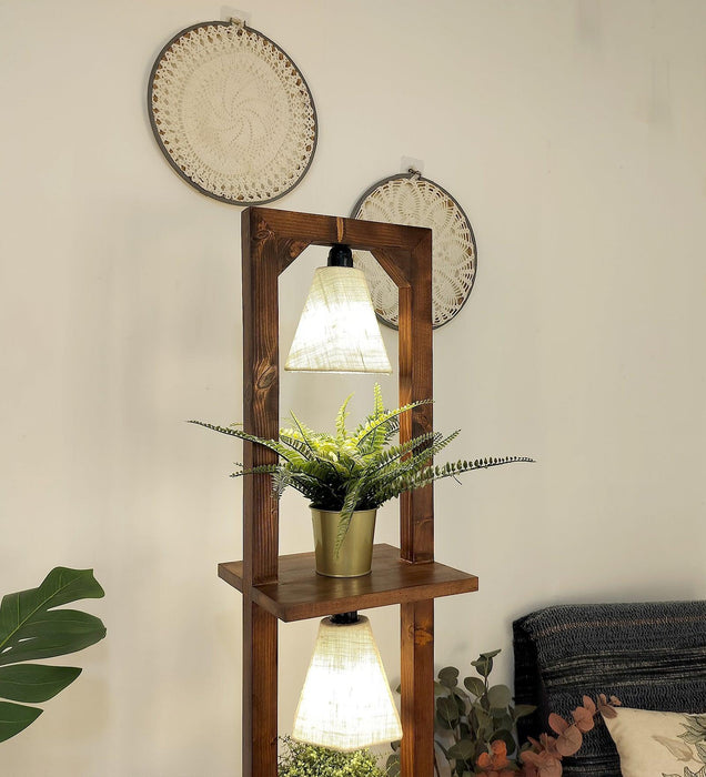 Buy Floor Lamp - Daffodil Wooden Floor Lamp with Jute Fabric Lampshade by Symplify on IKIRU online store