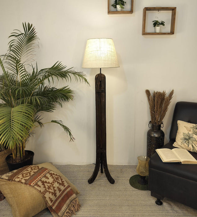 Buy Floor Lamp - Damien Wooden Floor Lamp with Jute Fabric Lampshade by Symplify on IKIRU online store