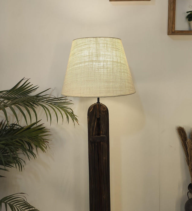 Buy Floor Lamp - Damien Wooden Floor Lamp with Jute Fabric Lampshade by Symplify on IKIRU online store