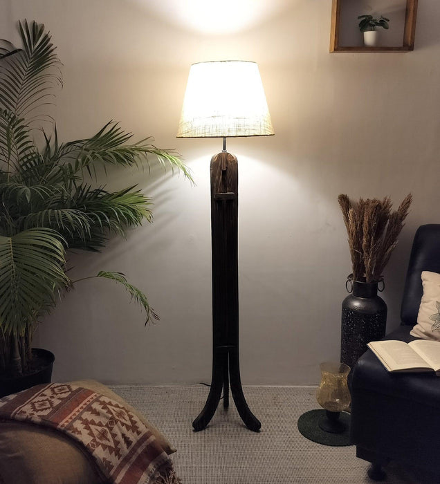 Buy Floor Lamp - Damien Wooden Floor Lamp with Jute Fabric Lampshade by Symplify on IKIRU online store