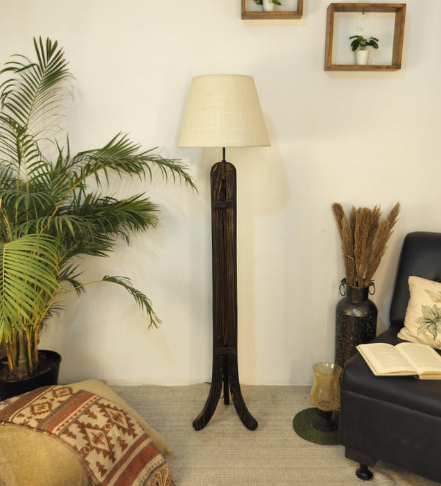 Buy Floor Lamp - Damien Wooden Floor Lamp with Jute Fabric Lampshade by Symplify on IKIRU online store