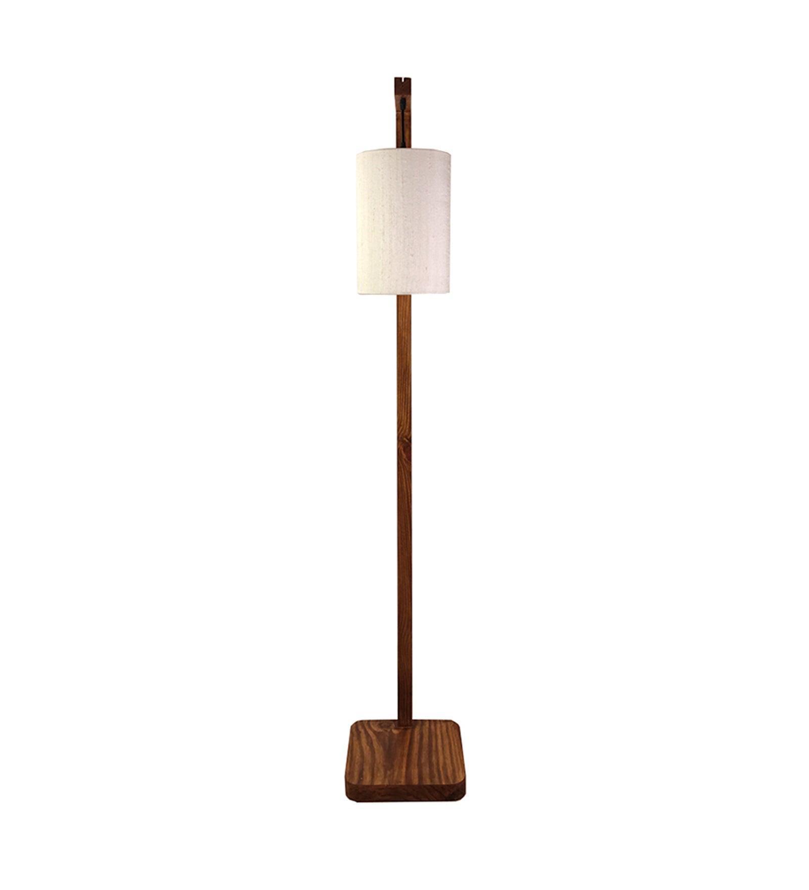 Buy Floor Lamp - Elementary Wooden Floor Lamp with White Fabric Lampshade by Symplify on IKIRU online store