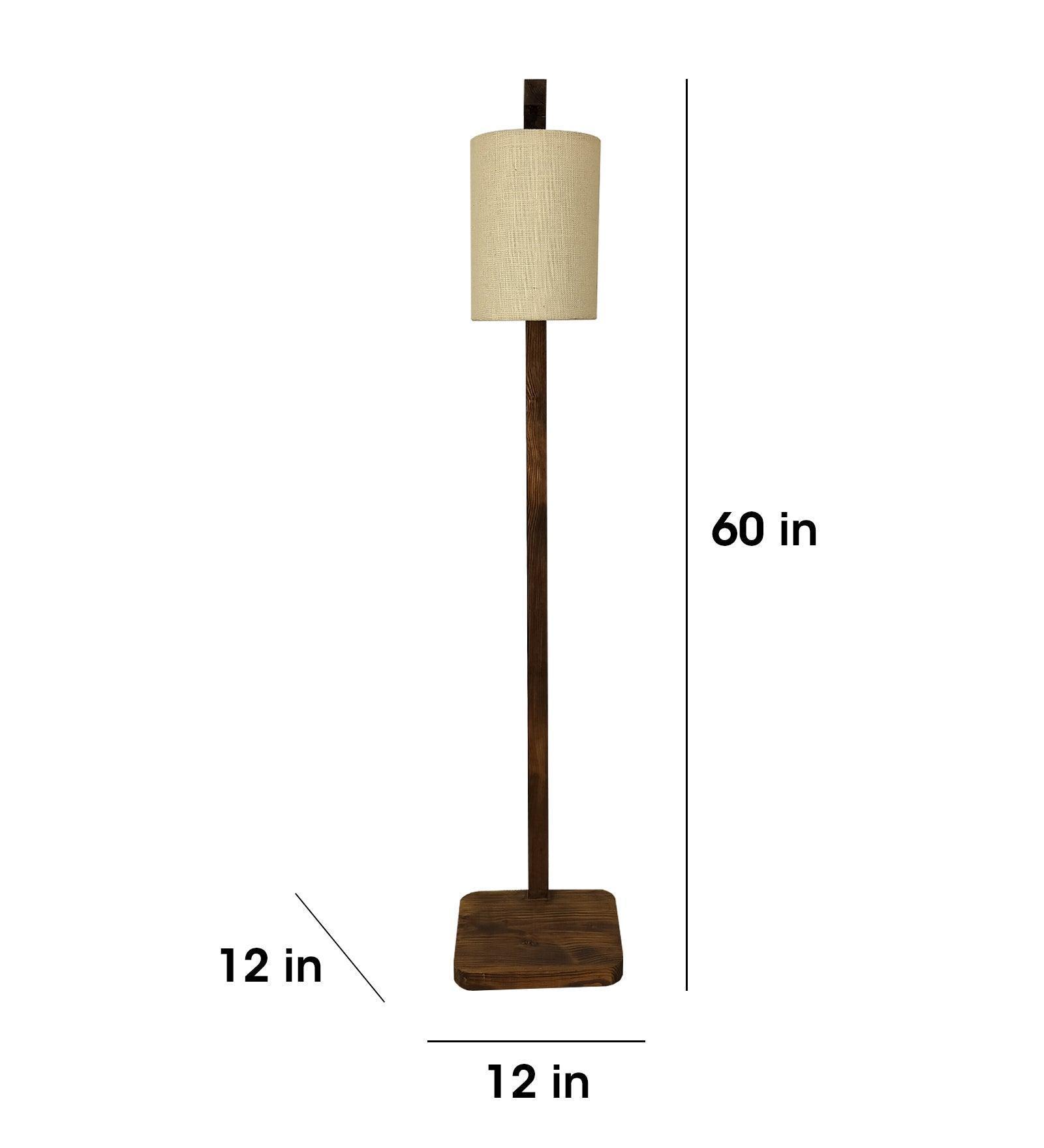 Buy Floor Lamp - Elementary Wooden Floor Lamp with White Fabric Lampshade by Symplify on IKIRU online store