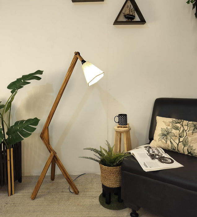 Buy Floor Lamp - Emphasis Wooden Floor Lamp with Beige Fabric Lampshade by Symplify on IKIRU online store