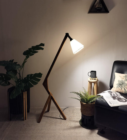 Buy Floor Lamp - Emphasis Wooden Floor Lamp with Beige Fabric Lampshade by Symplify on IKIRU online store