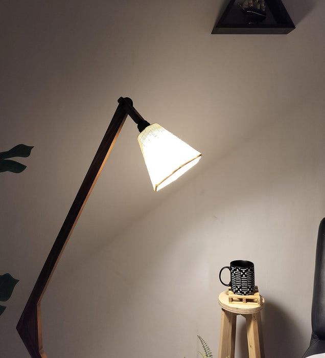 Buy Floor Lamp - Emphasis Wooden Floor Lamp with Beige Fabric Lampshade by Symplify on IKIRU online store