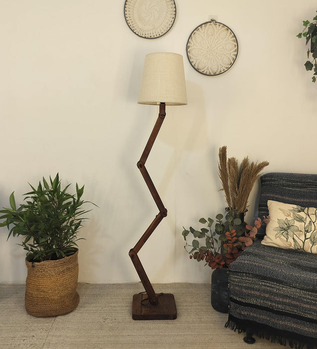 Buy Floor Lamp - Flex Wooden Floor Lamp with Beige Fabric Lampshade by Symplify on IKIRU online store