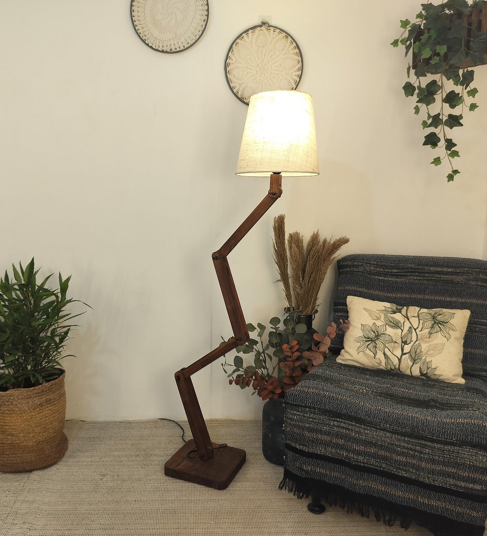 Buy Floor Lamp - Flex Wooden Floor Lamp with Beige Fabric Lampshade by Symplify on IKIRU online store