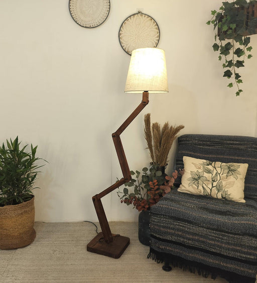 Buy Floor Lamp - Flex Wooden Floor Lamp with Beige Fabric Lampshade by Symplify on IKIRU online store