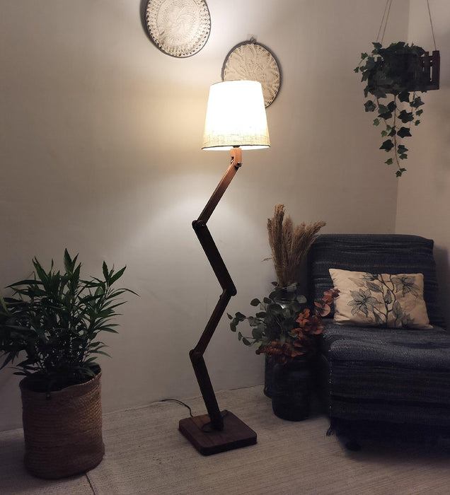 Buy Floor Lamp - Flex Wooden Floor Lamp with Beige Fabric Lampshade by Symplify on IKIRU online store