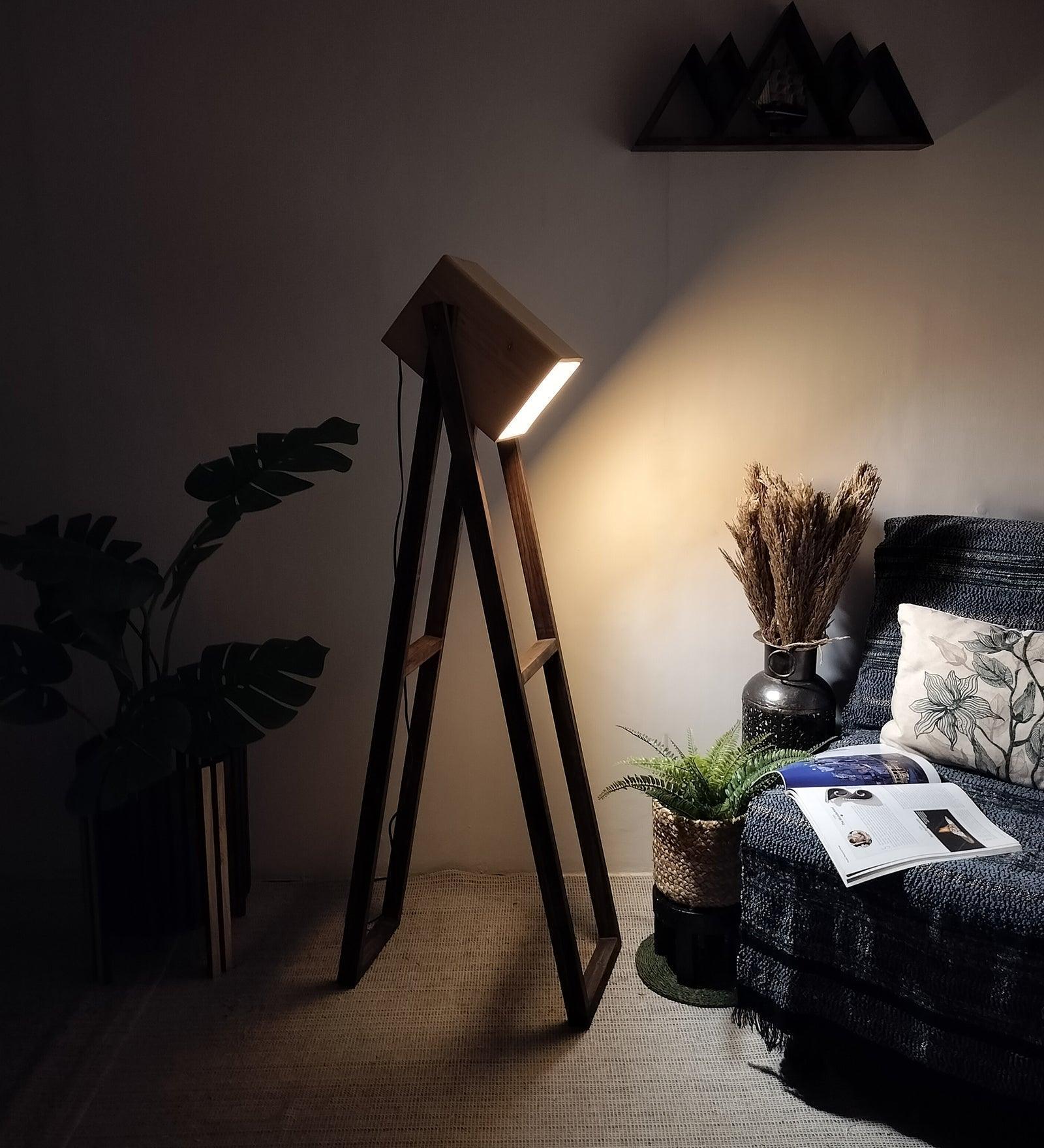 Buy Floor Lamp - Focal Wooden Floor Lamp with Beige Wooden Lampshade by Symplify on IKIRU online store