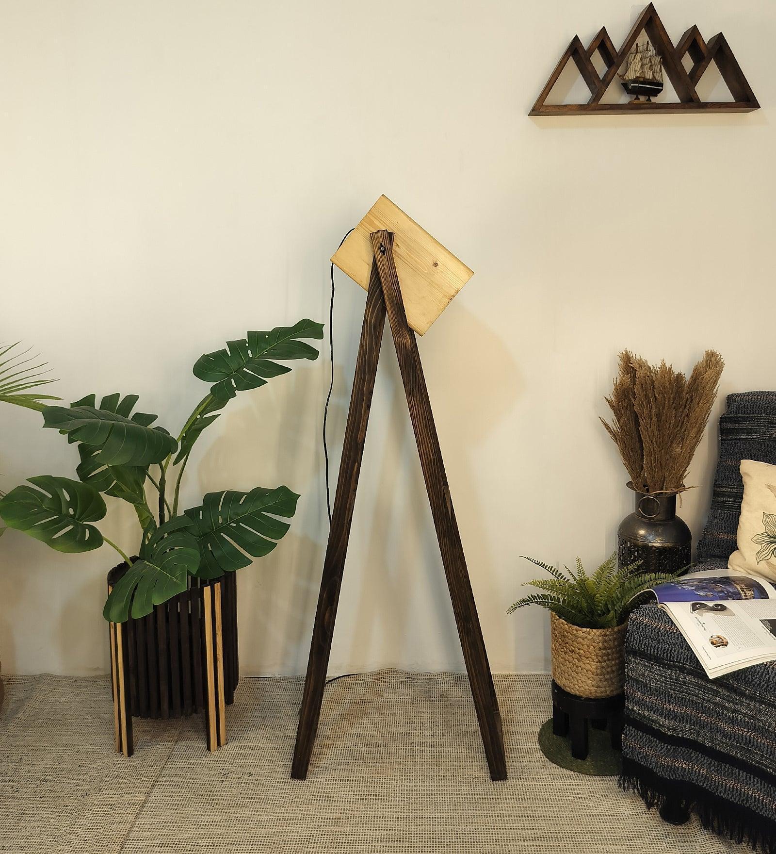 Buy Floor Lamp - Focal Wooden Floor Lamp with Beige Wooden Lampshade by Symplify on IKIRU online store