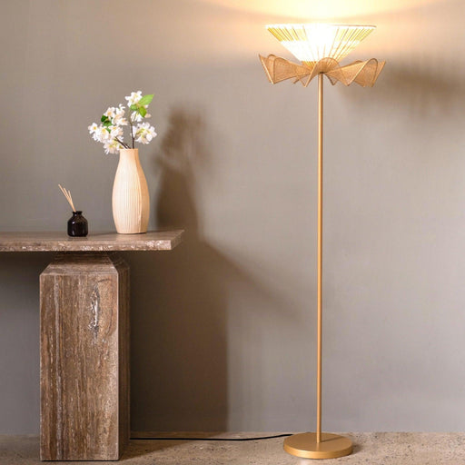 Buy Floor Lamp - Fucius Luxurious Floor Lamp | Golden Pedestal Corner Lampshade For Living Room & Home Decor by Orange Tree on IKIRU online store