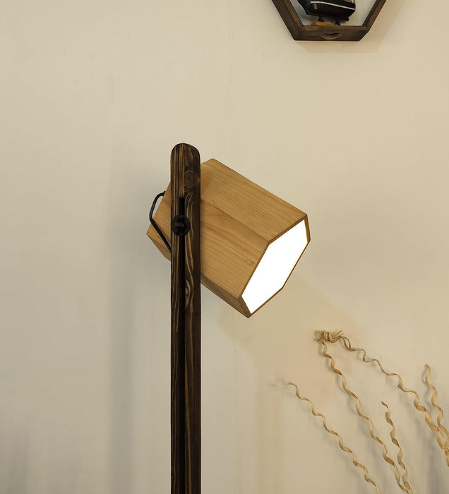 Buy Floor Lamp - HexSpot Wooden Floor Lamp with Beige Wooden Lampshade by Symplify on IKIRU online store