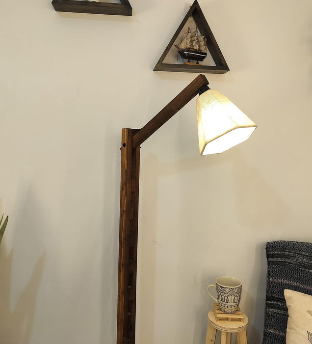 Buy Floor Lamp - Hinge Wooden Floor Lamp with Beige Fabric Lampshade by Symplify on IKIRU online store