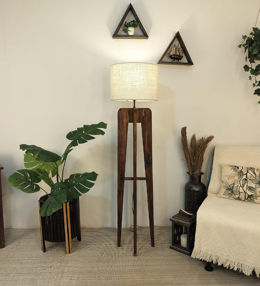 Buy Floor Lamp - Jet Wooden Floor Lamp with Beige Fabric Lampshade by Symplify on IKIRU online store