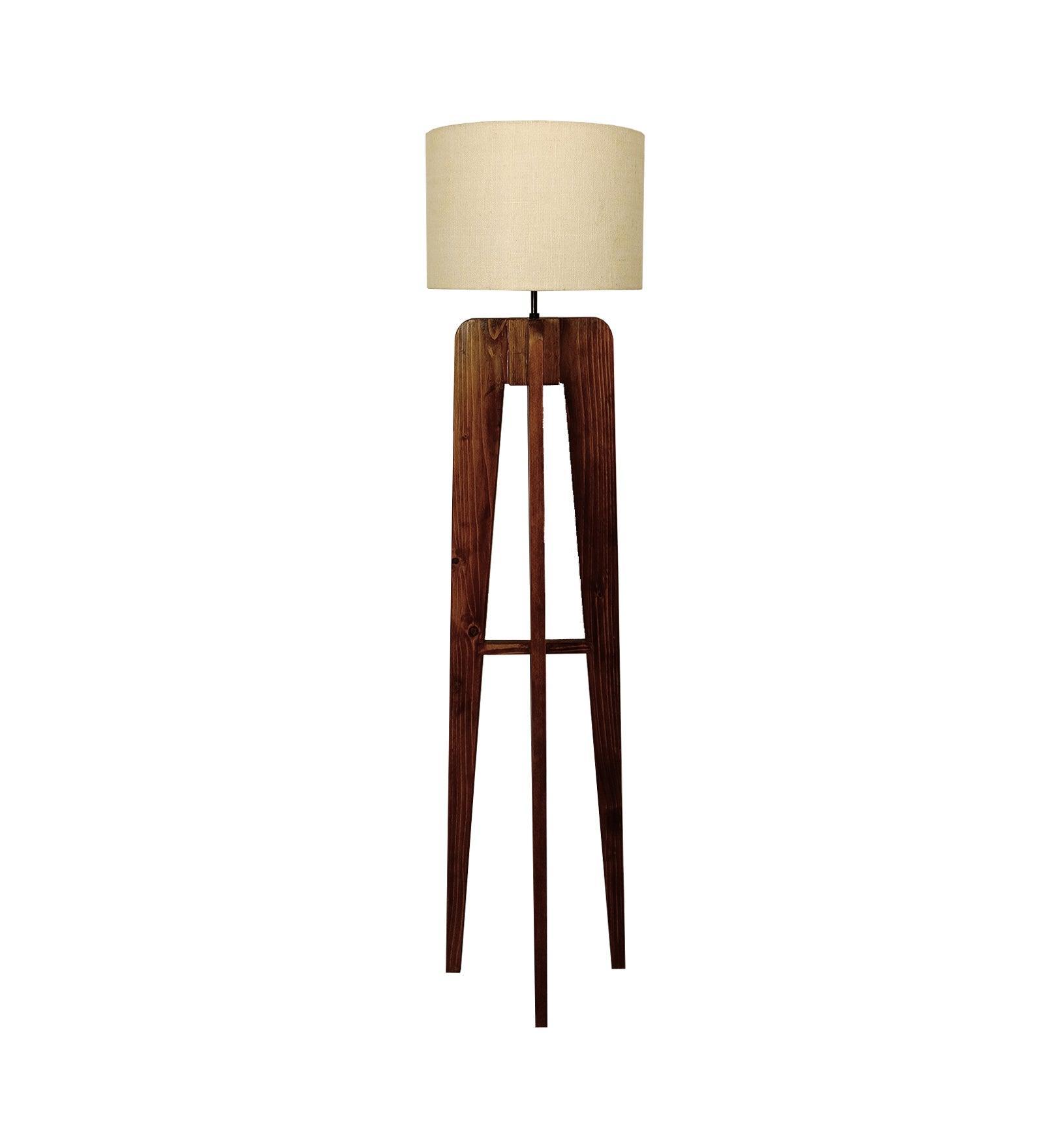 Buy Floor Lamp - Jet Wooden Floor Lamp with Beige Fabric Lampshade by Symplify on IKIRU online store