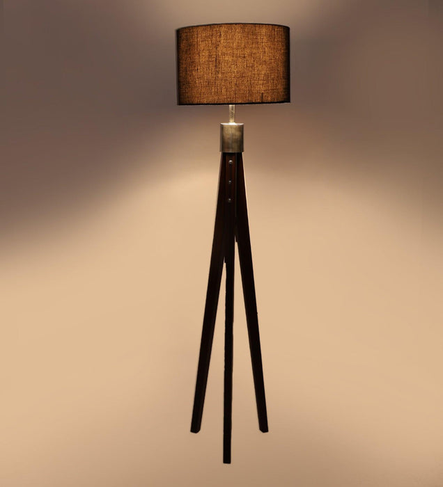 Buy Floor Lamp - Matte Walnut Wood Floor Lamp | Premium Standing Tripod Lampshade by Pristine Interiors on IKIRU online store