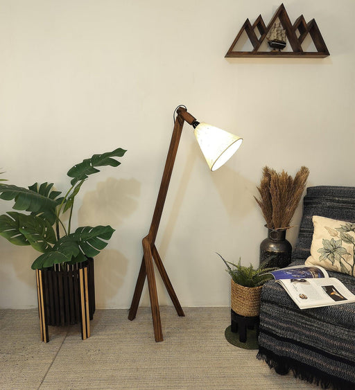 Buy Floor Lamp - Melman Wooden Floor Lamp with Beige Fabric Lampshade by Symplify on IKIRU online store