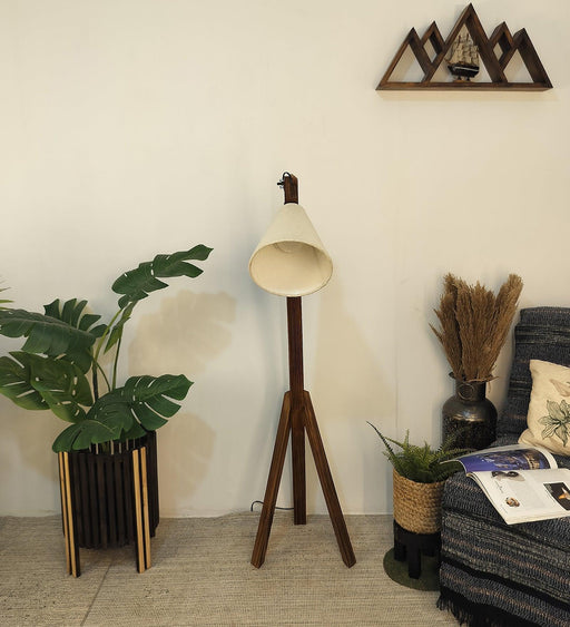 Buy Floor Lamp - Melman Wooden Floor Lamp with Beige Fabric Lampshade by Symplify on IKIRU online store