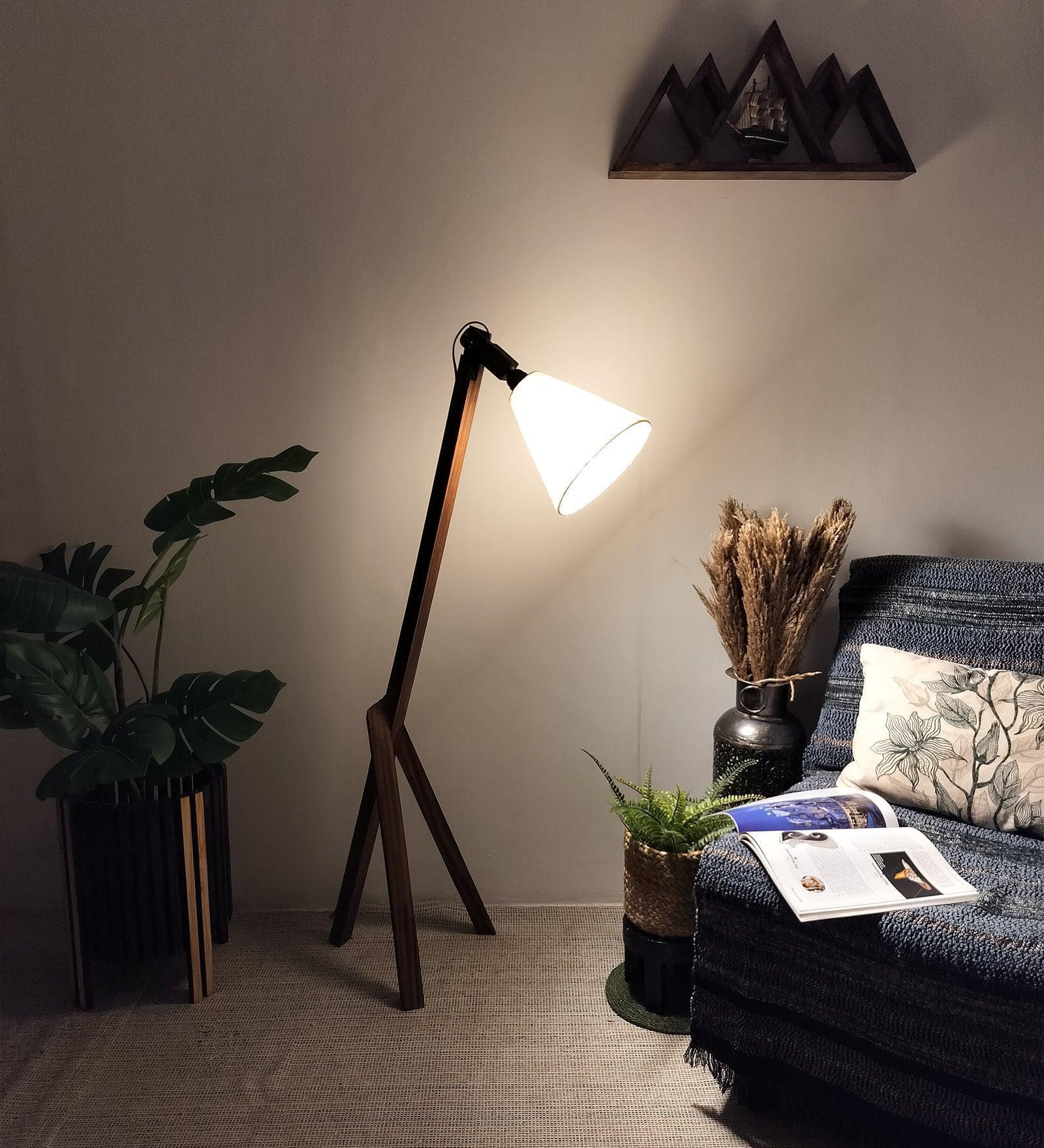 Buy Floor Lamp - Melman Wooden Floor Lamp with Beige Fabric Lampshade by Symplify on IKIRU online store