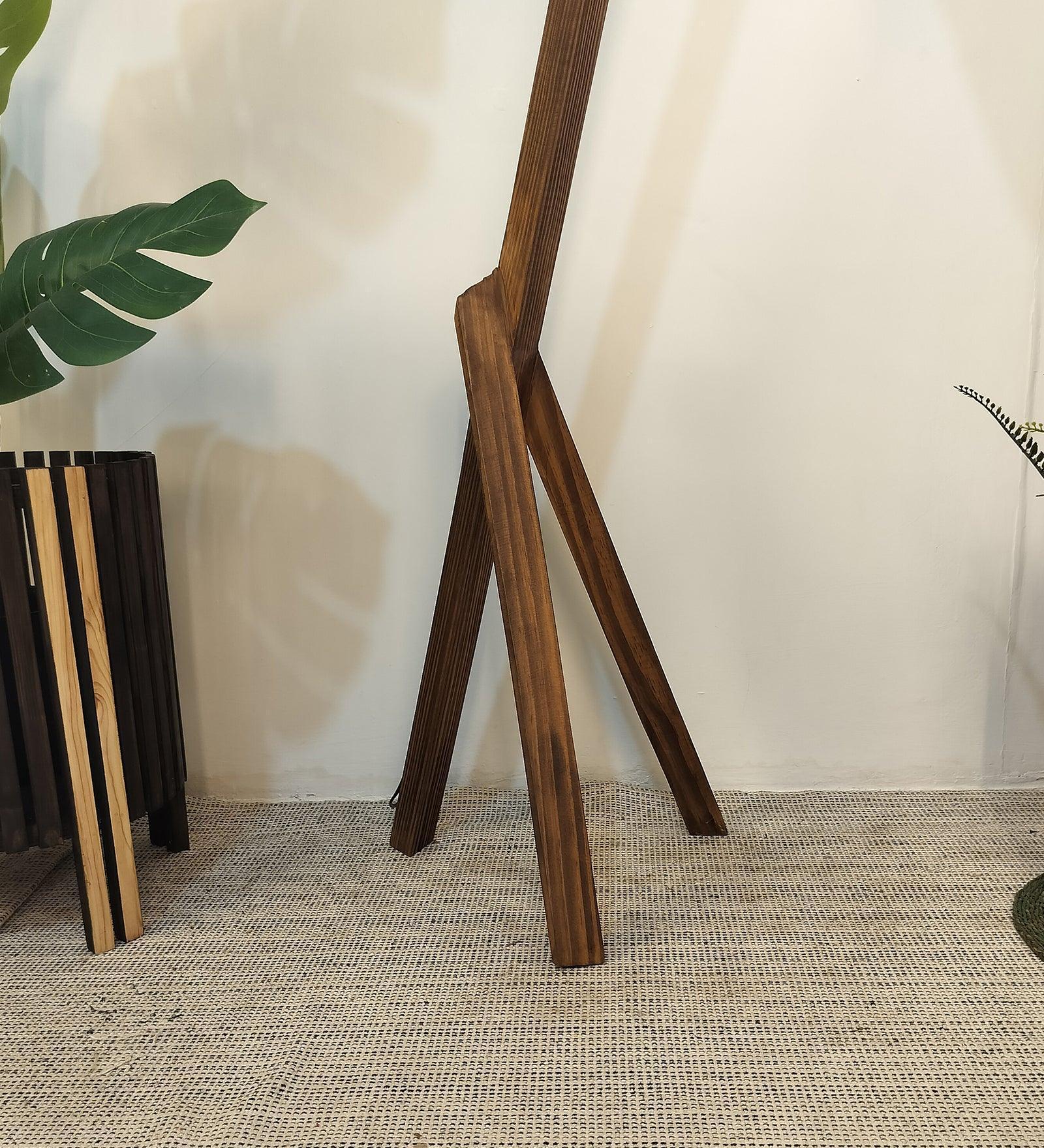 Buy Floor Lamp - Melman Wooden Floor Lamp with Beige Fabric Lampshade by Symplify on IKIRU online store