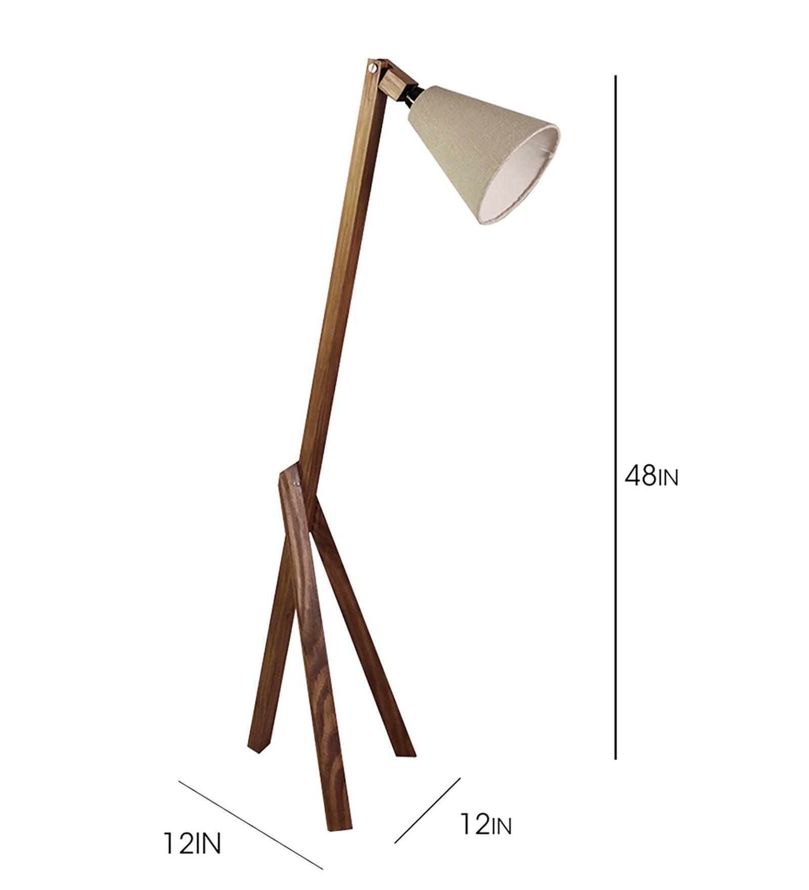 Buy Floor Lamp - Melman Wooden Floor Lamp with Beige Fabric Lampshade by Symplify on IKIRU online store