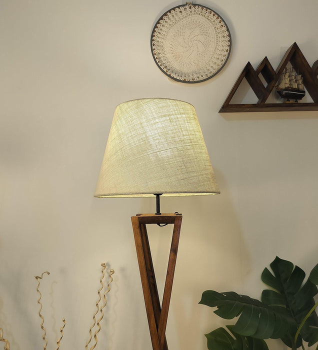 Buy Floor Lamp - Monica Wooden Floor Lamp with Beige Fabric Lampshade by Symplify on IKIRU online store