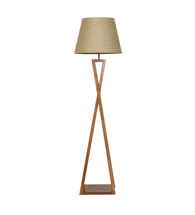 Buy Floor Lamp - Monica Wooden Floor Lamp with Beige Fabric Lampshade by Symplify on IKIRU online store