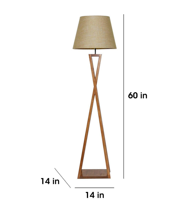 Buy Floor Lamp - Monica Wooden Floor Lamp with Beige Fabric Lampshade by Symplify on IKIRU online store