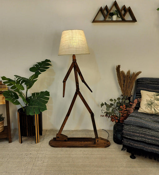 Buy Floor Lamp - Moonwalker Wooden Floor Lamp with Beige Fabric Lampshade by Symplify on IKIRU online store