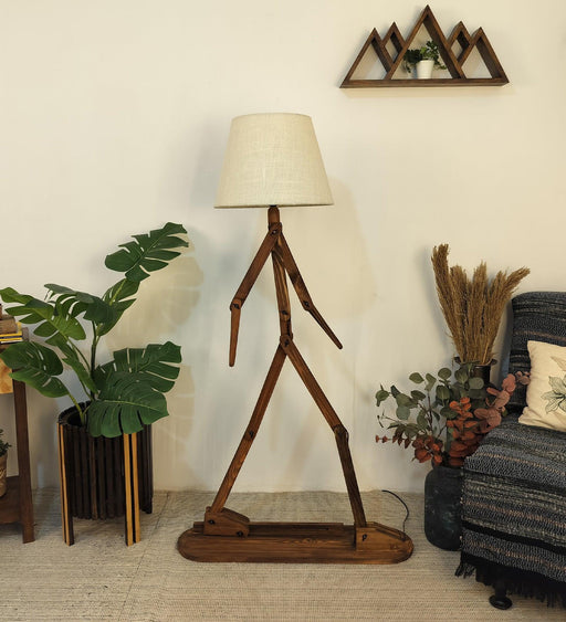 Buy Floor Lamp - Moonwalker Wooden Floor Lamp with Beige Fabric Lampshade by Symplify on IKIRU online store