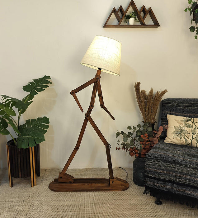 Buy Floor Lamp - Moonwalker Wooden Floor Lamp with Beige Fabric Lampshade by Symplify on IKIRU online store