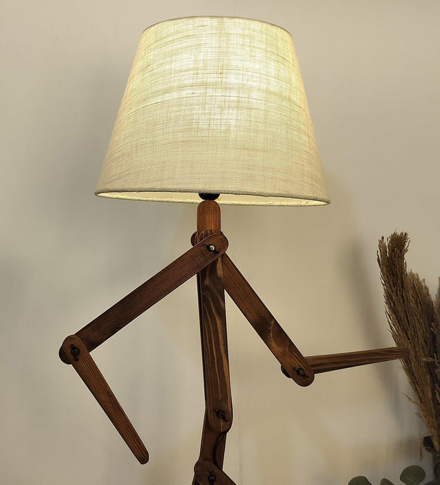 Buy Floor Lamp - Moonwalker Wooden Floor Lamp with Beige Fabric Lampshade by Symplify on IKIRU online store