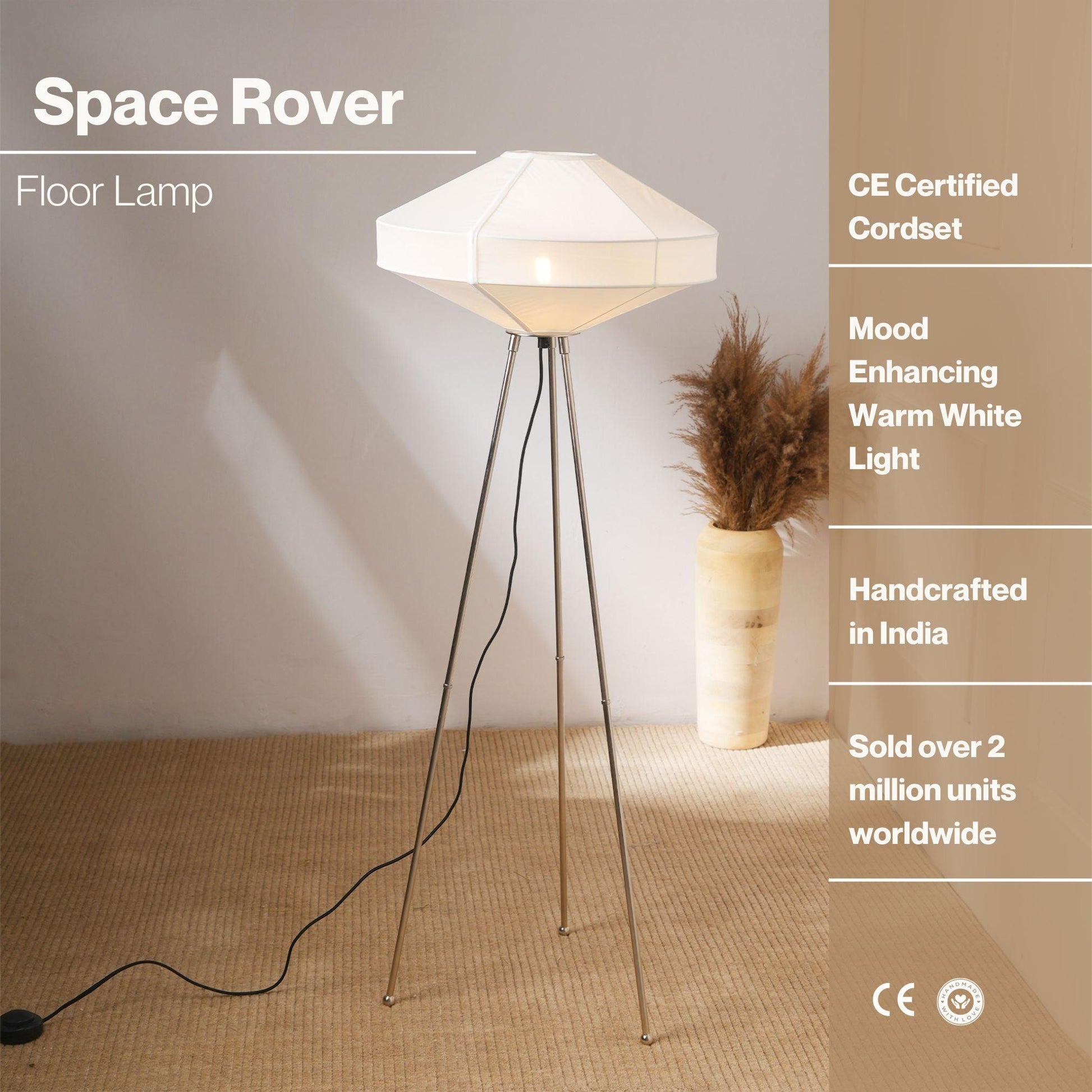 Buy Floor Lamp - Off White Fabric Space Rover Standing Floor Lamp Light For Living Room & Home Decoration by Fig on IKIRU online store