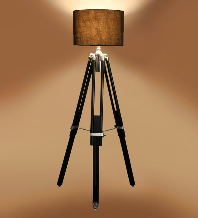 Buy Floor Lamp - Premium Black Polish Wooden Tripod Floor Lamp | Standing Lampshade by Pristine Interiors on IKIRU online store