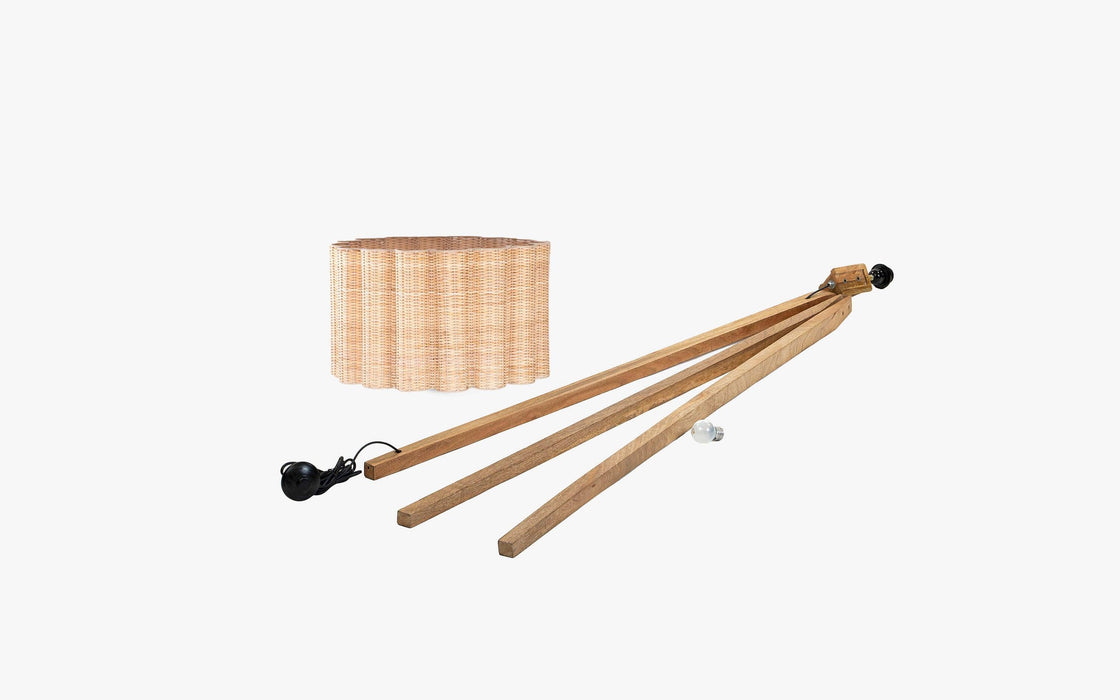 Buy Floor Lamp - Punkhe Cane Finish Drum Floor Lamp | Tripod Pedestal Light For Living Room & Bedroom by Orange Tree on IKIRU online store